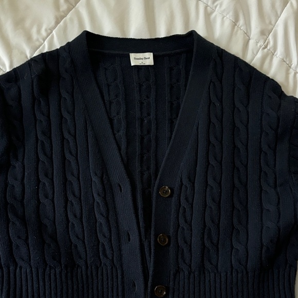 Sunday Best Navy Cable Knit V-Neck Cropped Cardigan - Picture 3 of 3